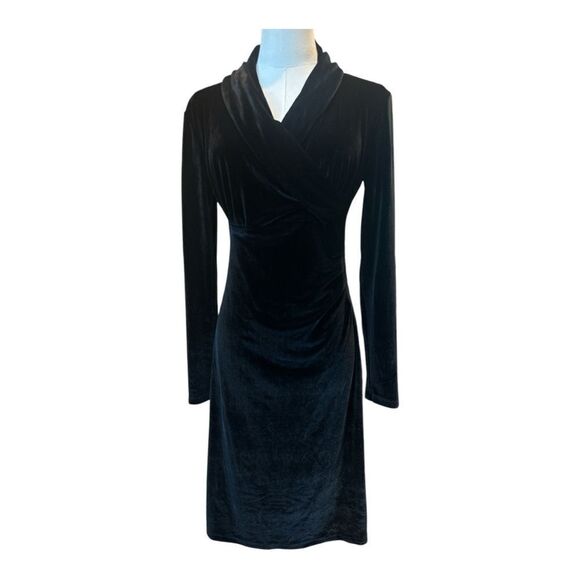Vintage Black Velvet Formal Elegant Evening Long Sleeve Dress Women's Small - Picture 1 of 14